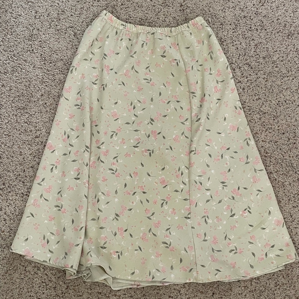 vintage green floral midi skirt